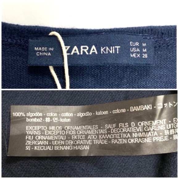 ZARA Knit Floral Embroidered Knit Warped Min Dress in Navy Blue Size M New - Picture 6 of 8
